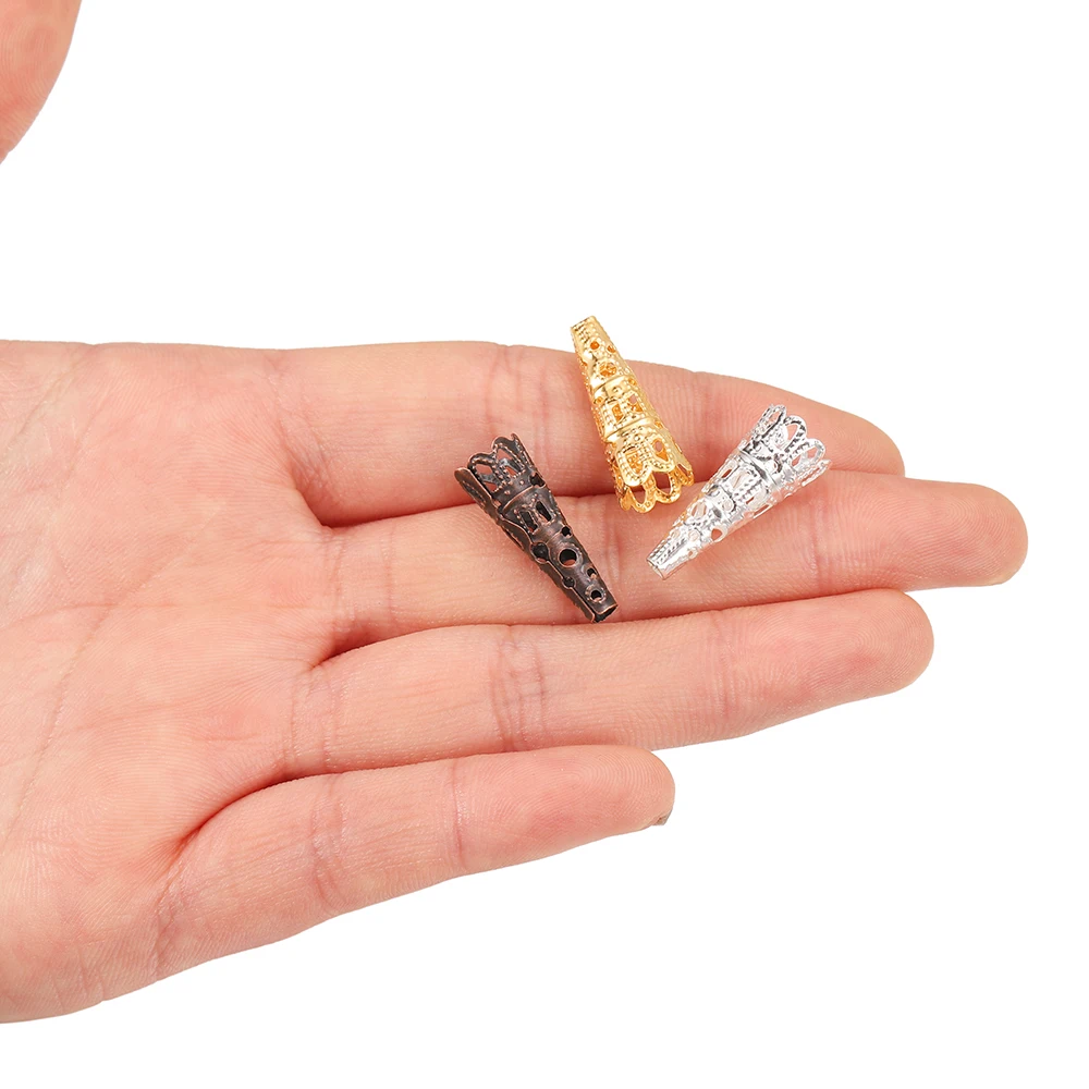 50pcs/lot Alloy Bugle Cone Filigree End Caps Beads Pendulum pendant For Necklace Spacer DIY Jewelry Making Supplies Findings