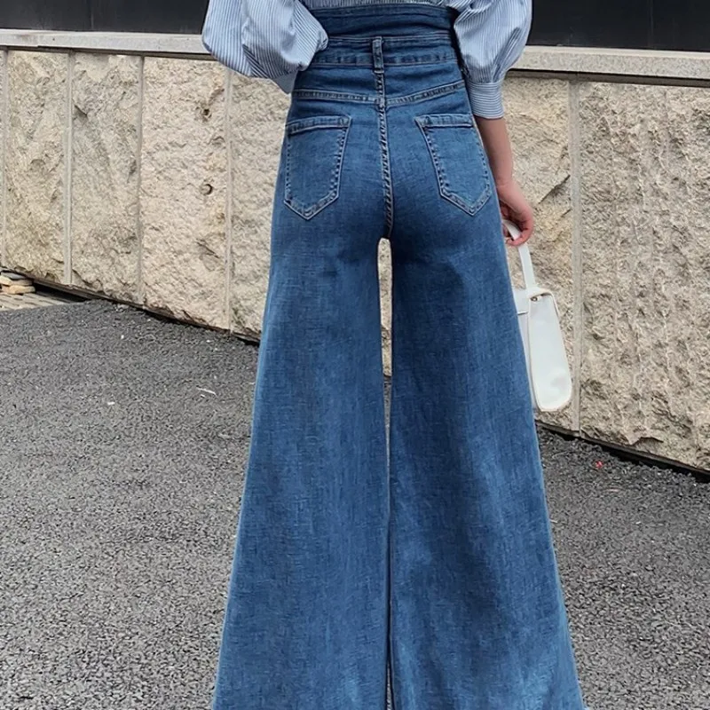 Designer Hohe Taille Breite Bein Jeans Frauen Frühjahr Mode Quaste Lose Gerade Denim Hosen Vintage Blau Büro Hosen Weibliche