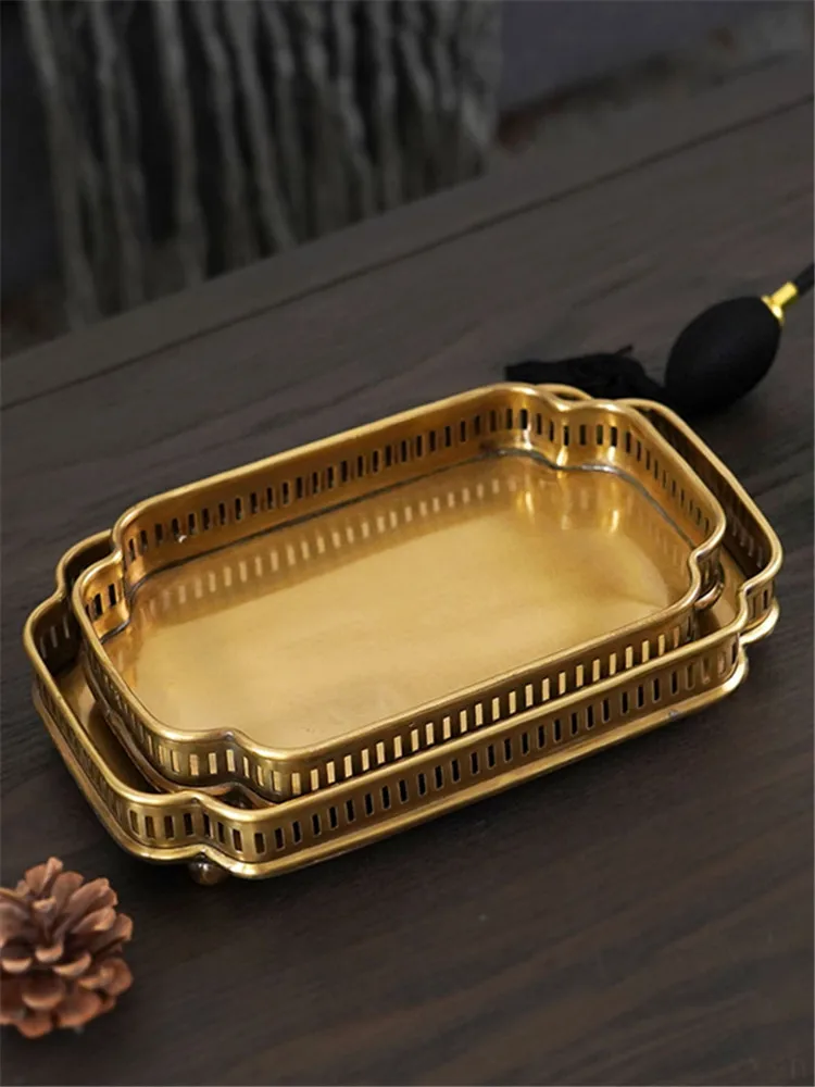 Copper Tray For Tea Set Fruit Plate,Livingroom Hotel Tea Table Useful,Rectangle Saucer Receiving Disk,Fruit Plate,European Style