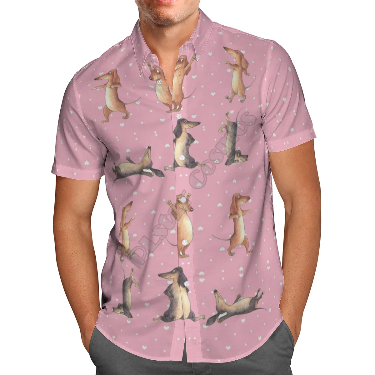 Hawaii Shirt Hawaiian beach Summer Funny Dachshund 3D Printed Men's Shirt Harajuku Tee hip hop Casual shirts 06