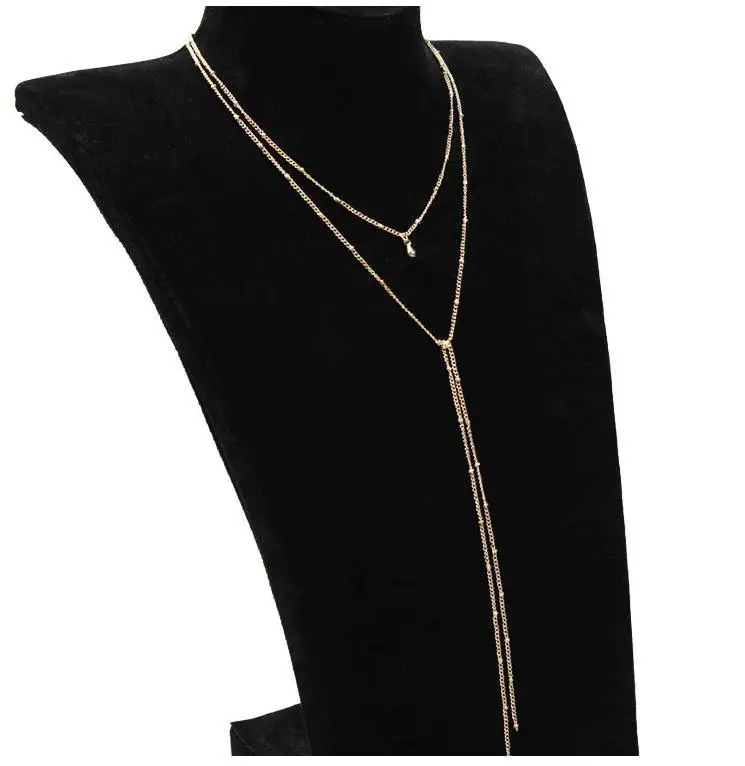 Sharp-angled Imitation Pearl Pendants Necklaces Women 2021Fashion Jewelry Double Chains Ladies Party Long Necklace Gold Color