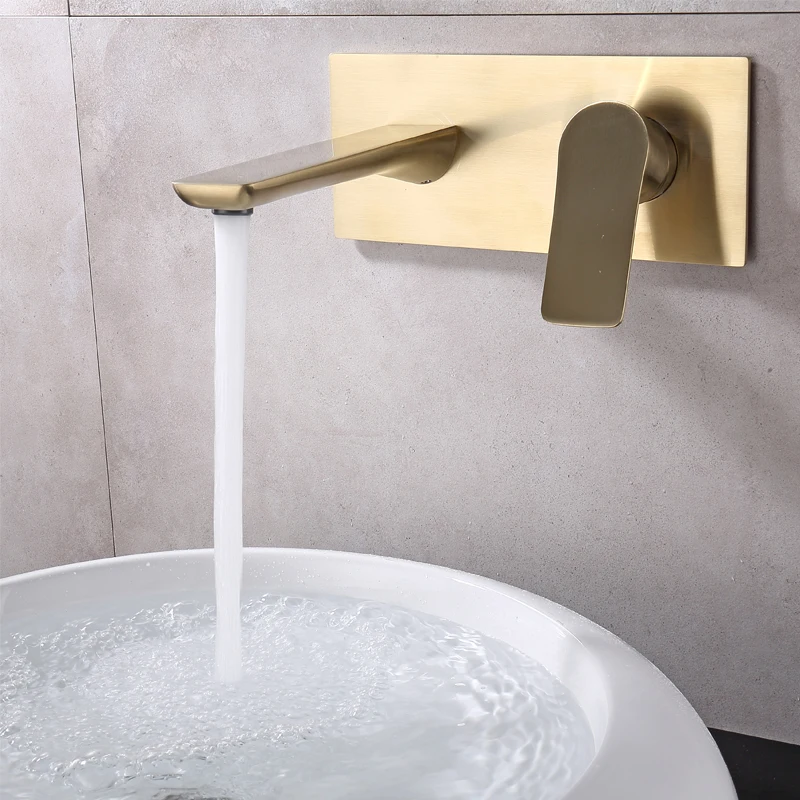 

Golden Bathroom Faucet Wall Mounted Hot and Cold Water Mixer Embedded Sink Mixer Hidden Basin Tap Brushed Gold