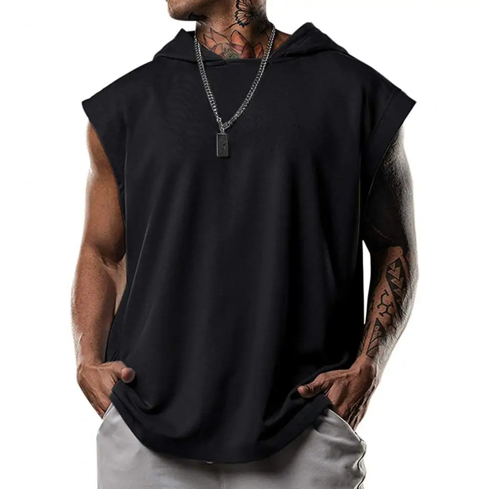 Summer Mens Sleeveless Hoodie T-Shirts Muscle Sweatshirt Cool Hoody Tops Gym Sport Slim Fitness Hooded Sportswer Tees Fashion