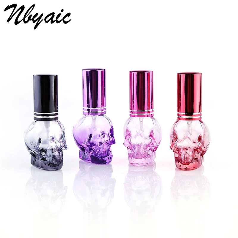 Nbyaic 1pcs garrafa de perfume 8ml cor crânio spray garrafa de vidro sub-pacote garrafa de perfume viagem portátil imprensa spray garrafa vazia