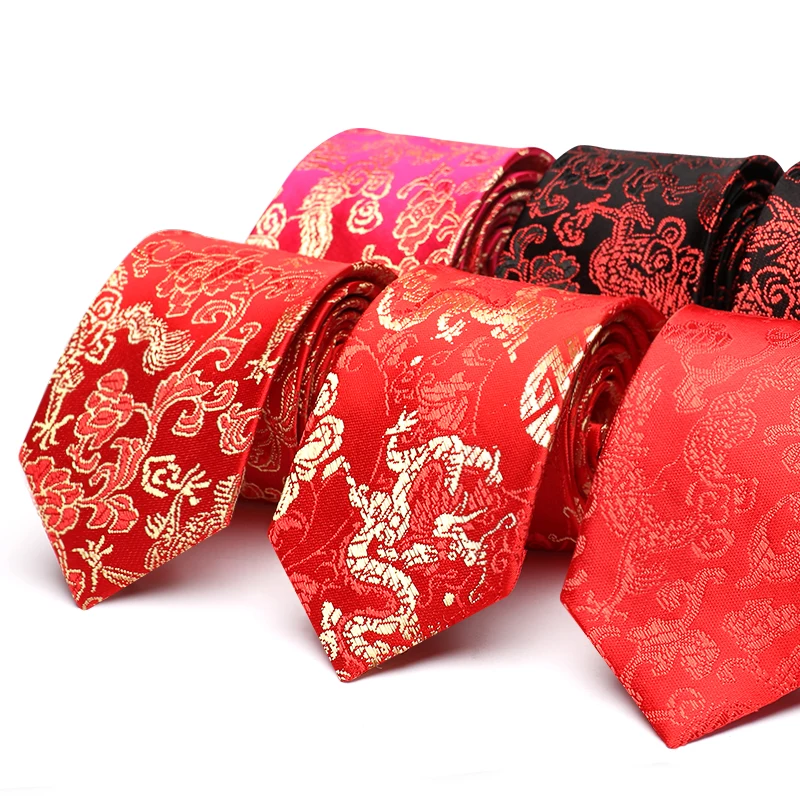 New Design Groom Wedding Tie Red jacquard 7CM Silk Ties For Men Business Suit Work Necktie Men Fashion Party Engagement Neck Tie