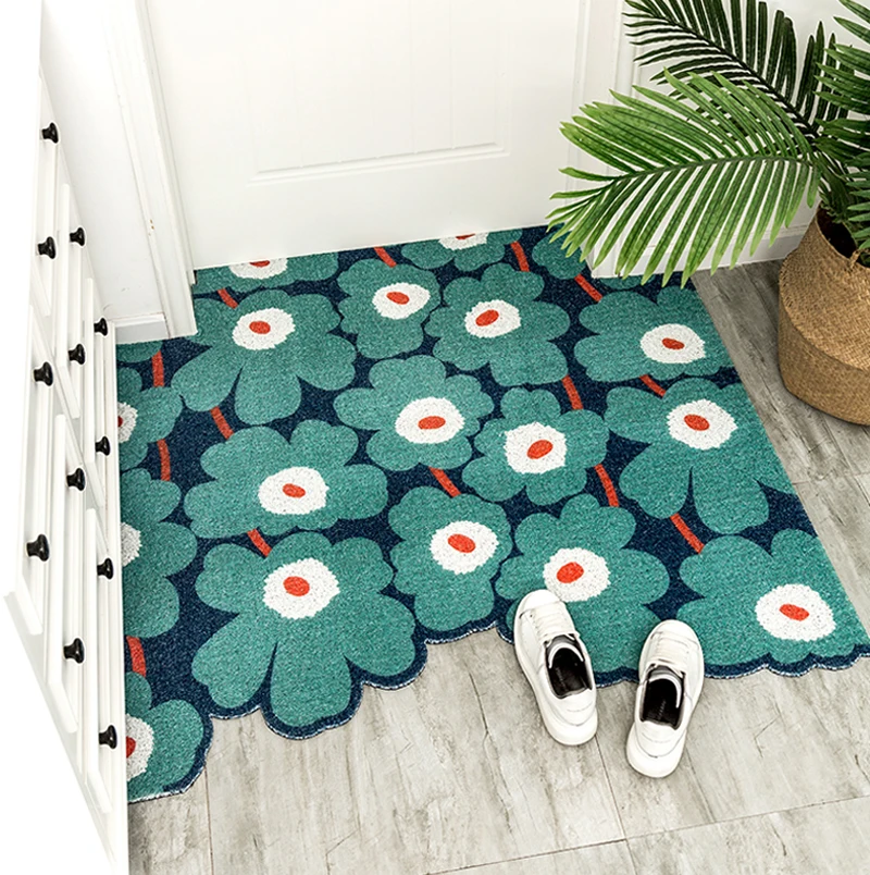 Flowers Resist Dirt Doormat Rug Indoor Outdoor Rubber Area Rugs Easy Clean Entry Way Welcome Mat Floor Mats Mud Absorbent Carpet