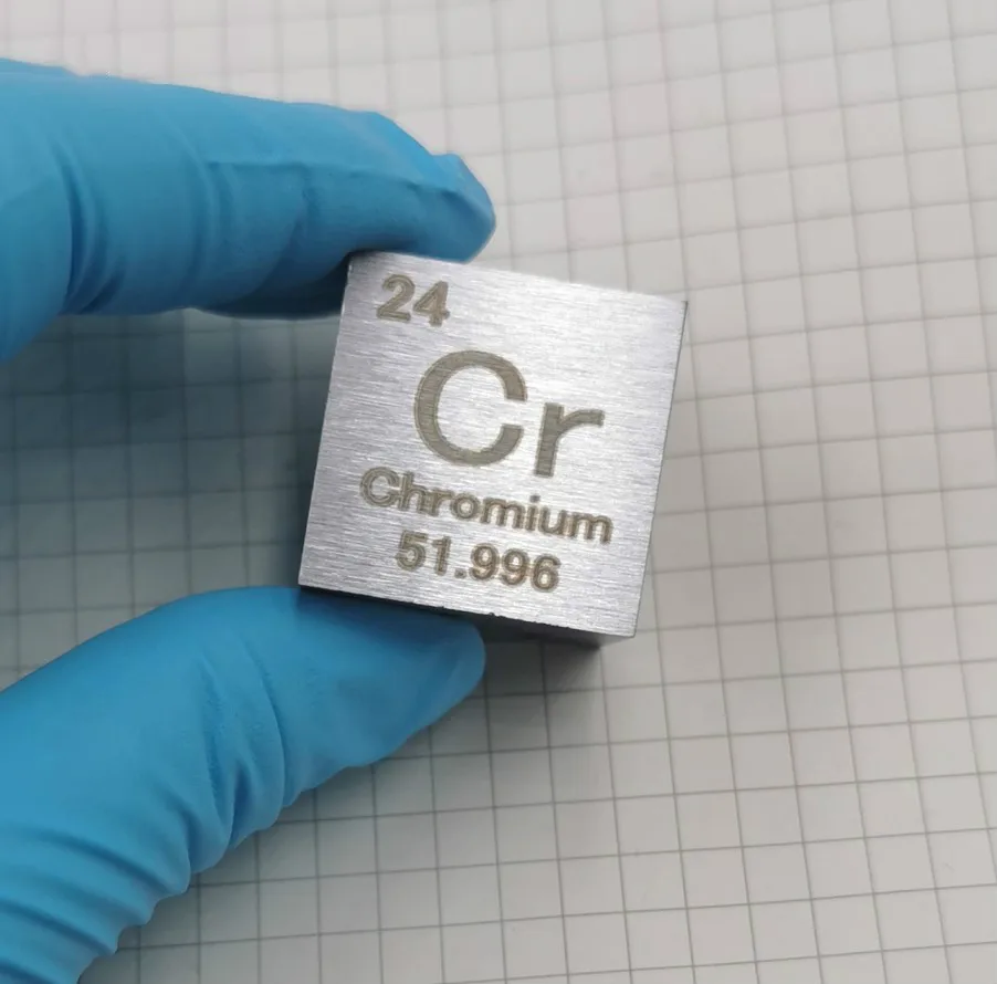 

1 inch 25.4mm Chromium Metal Cube 117grams 99.5% Engraved Periodic Table