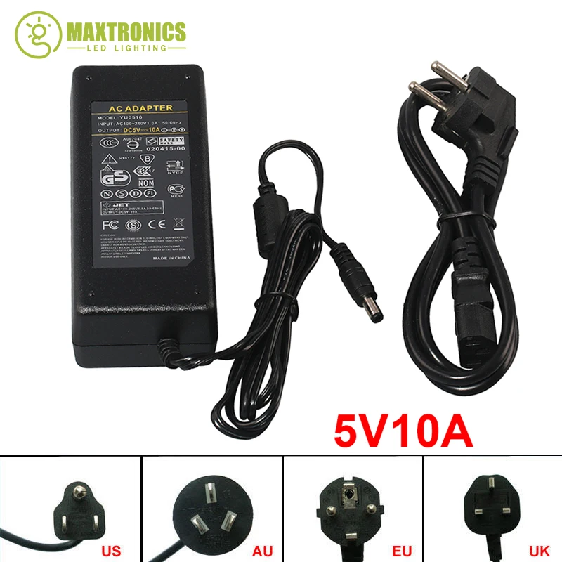 

5V 10A LED Power Supply For WS2812B WS2811 LPD8806 WS2801 LED Strip Light DC5V Free Shipping