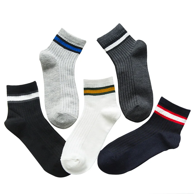 5 Pairs Men Socks Comfortable Stripe Patchwork Color Men's Socks Casual Sports Wild Cotton Socks Men Boat Socks White Black