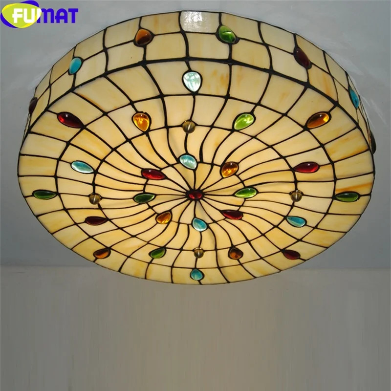 FUMAT Tiffany Style Cookies Ceiling Lamp Moon Cake Shape Soft Lighting Stained Glass Chandeliers Wall Decoration Light Dimming