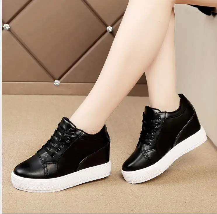 

Fashion white hidden wedge heel slippers casual shoes wedge high platform shoes Woman Women's high heel Lace Up shoes sneakers