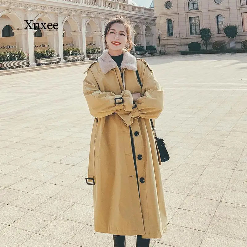 Winter Femalewinter Add Flocking Cotton-Padded Women Coat Belt Lace Up Over-The-Knee Tooling Casual Long Coats Female Clothes