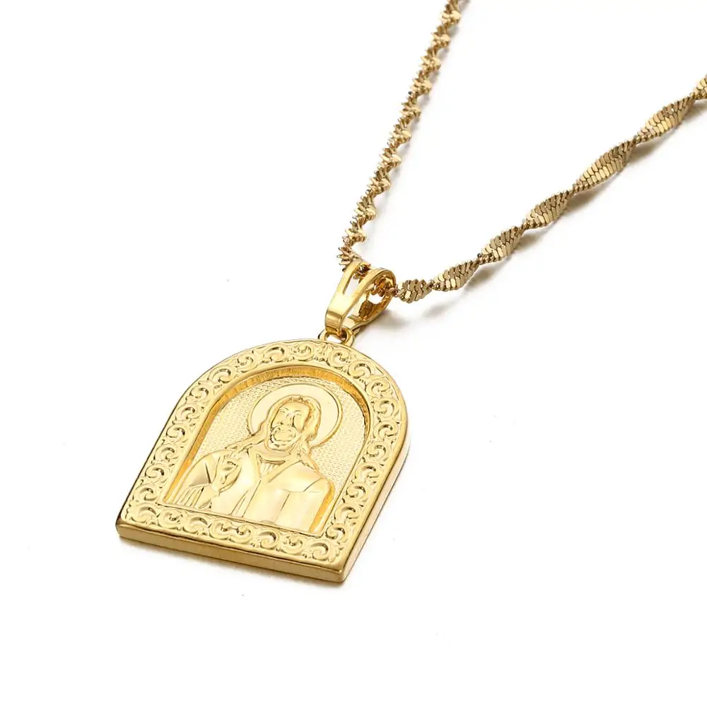 Gold Color Portrait of Jesus Pendant Necklaces for Women Girl Christian Religion Jewelry Gift