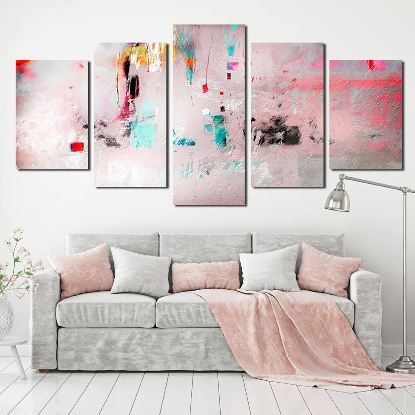 5Pcs Customized Pink Abstract Color Graffiti Living Room Wall Paintings Modern Home Frameless Printing Decorative Posters