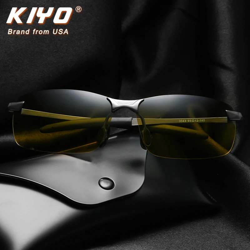 KIYO Brand 2020 New Men Square Polarized Day and Night Sunglasses Metal Classic Sun Glasses UV400 Driving Eyewear 3043