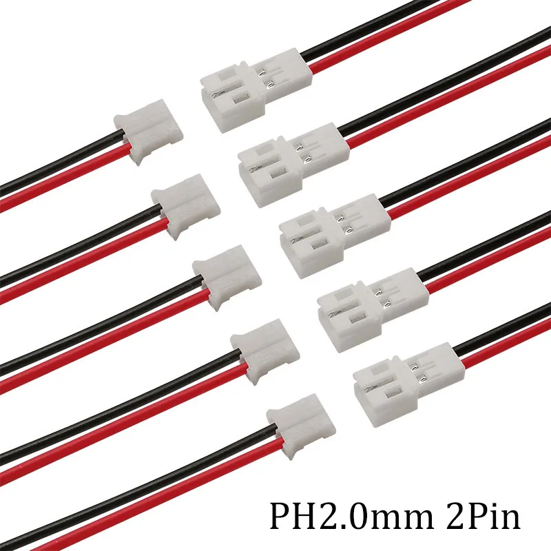 5Pair PH2.0 2Pin JST Wire Connectors Pitch 2.0mm JST 2P Micro Male Plug Female Jack DIY Electrical Cable Adapter 10/15/20CM