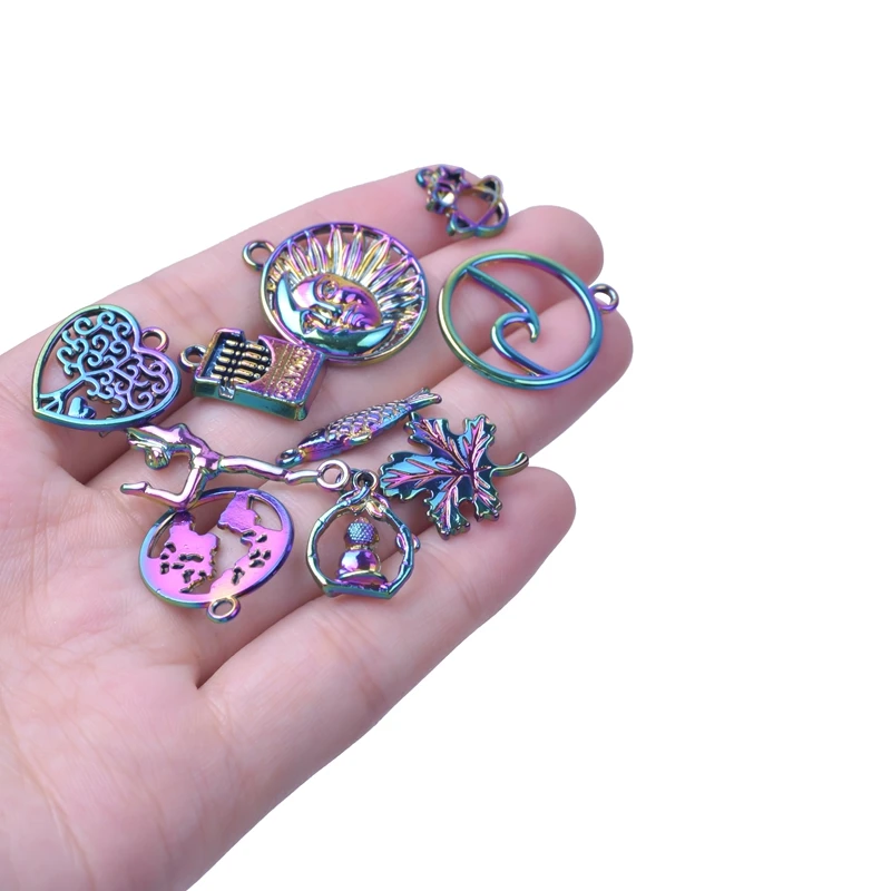 50pcs Mixed Rainbow Charms For Jewelry Making Supplies Animal Moon Pentagram Pendants Women Men Accessories DIY Alloy Materials