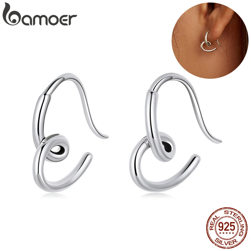 BAMOER 925 Sterling Silver Simple Heart Stud Earrings for Women Hoop Earrings Love Couple Gift Engagement Jewelry Ear Studs