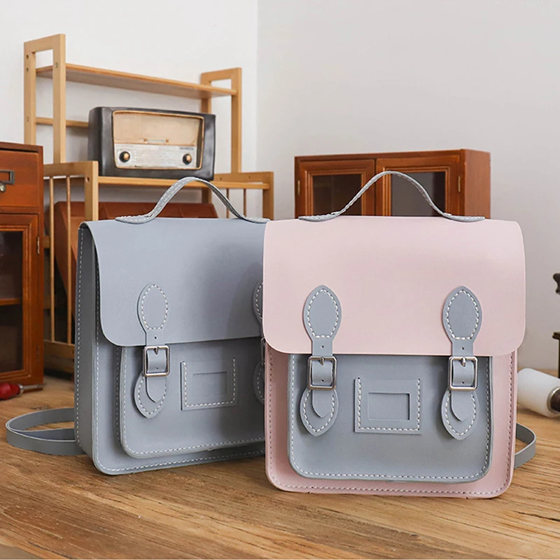 Vintage Handmade Bag Set College Backpack Hand Stitching Sew DIY Material Cambridge Woven Bag Large Pu Leather Capacity Bag