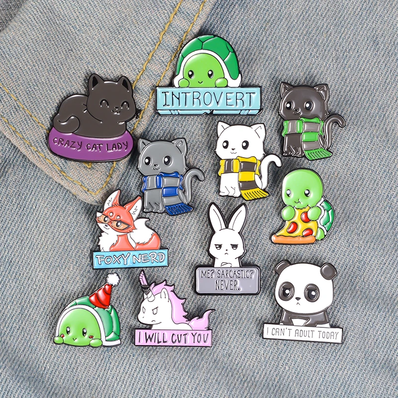 Animal Enamel Pin Collections Scarf Cat Bunny Panda Fox Tortoise Badge Jewelry Brooches Shirt Lapel Pins Gift for Friend Kids