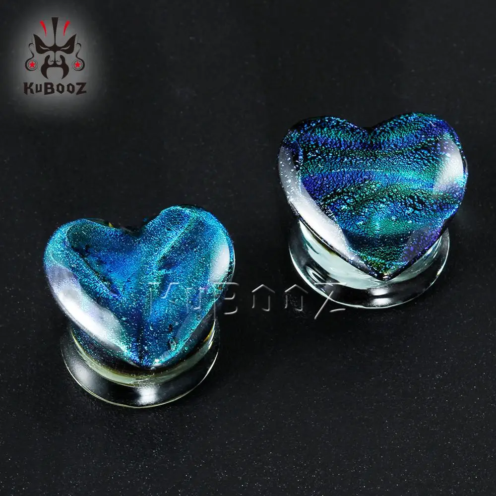 KUBOOZ Fashion Heart Shaped Glass Ear Piercing Tunnels Gauges Earring Plugs Strechers Body Jewelry Stretchers 2PCS