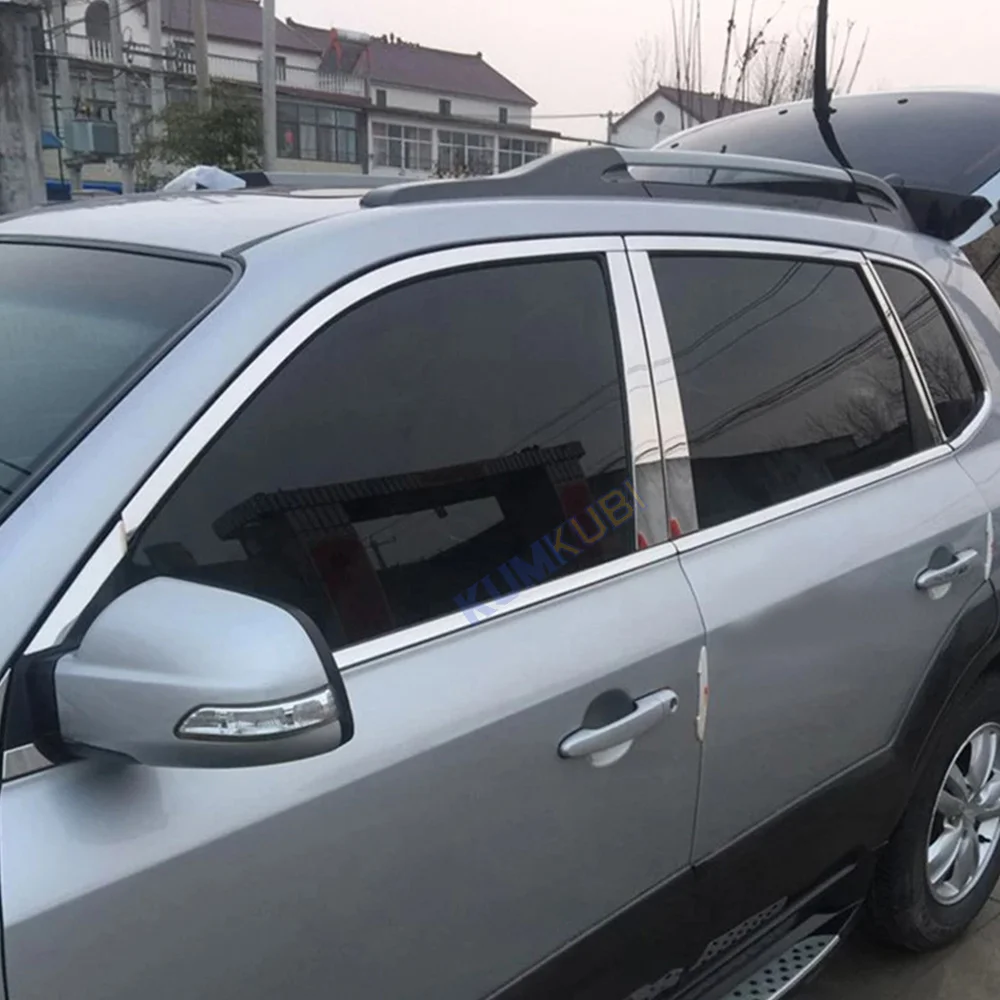 Car Styling 8Pcs/set Stainless Steel Center Pillar B+C Window Trim Mouldings Decoration For Hyundai Tucson 2005-2014