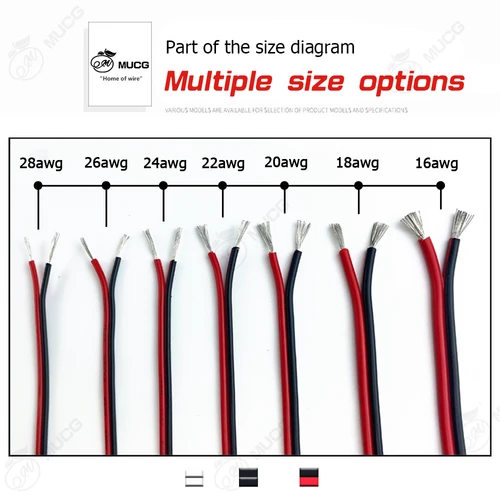 Imagen 2 del producto Cable plano eléctrico para coche, cable de 2 pines, rojo, negro, 5v, 12v, 24v, led, 18awg, 16awg, 18, 20, 24, 26, 28 awg