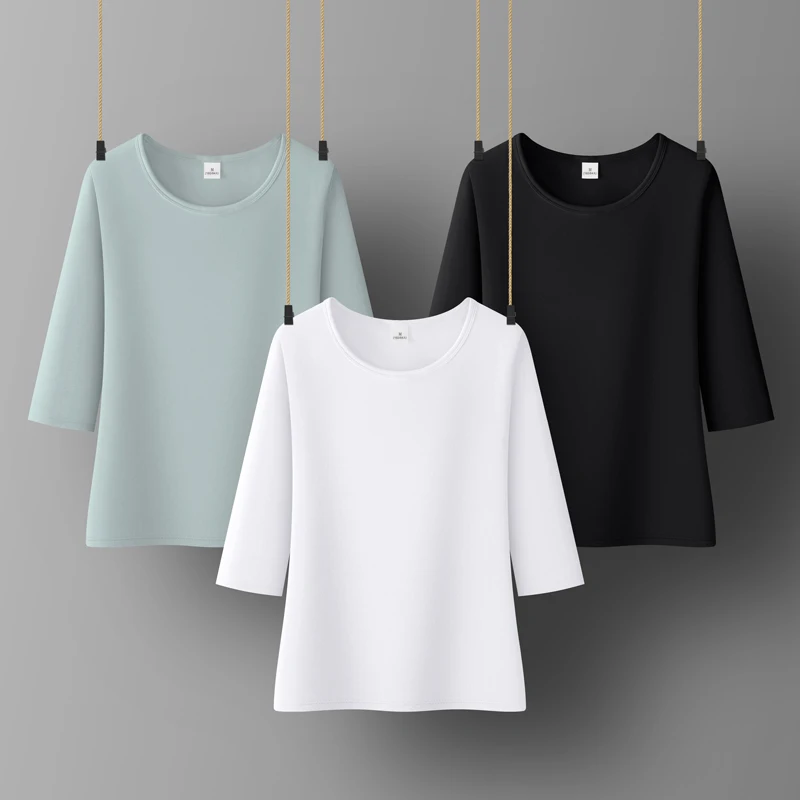 Women Sweetshirts O-neck shirts for womens Solid Color woman clothes Half sleeve Cotton Tees for girls  Spring Summer Lady Tops