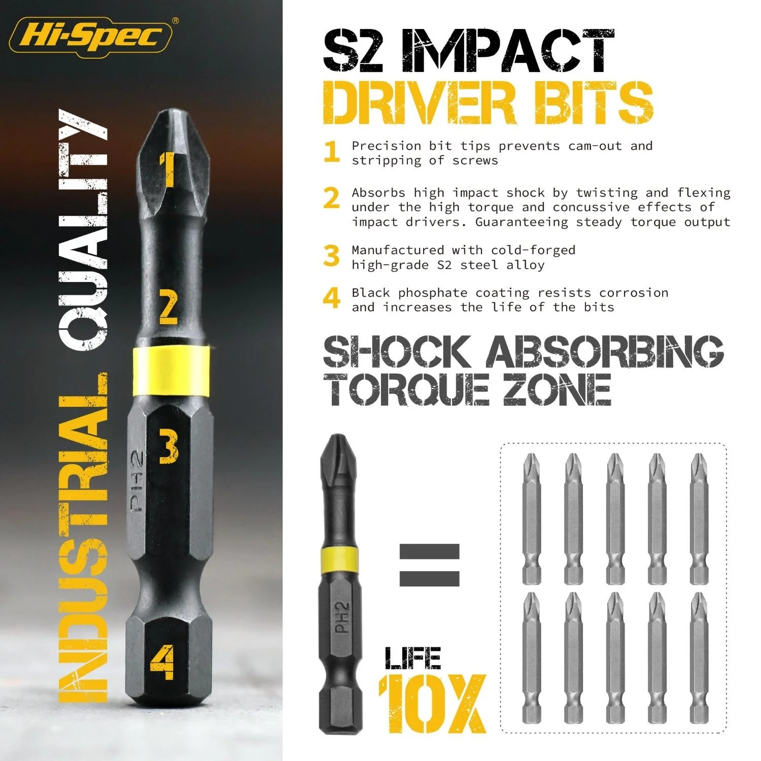 Hi-Spec 44pc S2 Impact Duty Screwdriver Drill Driver Bits Sets Non-Slip Impact Torsion Driver Bits Electric Screwdriver Bits