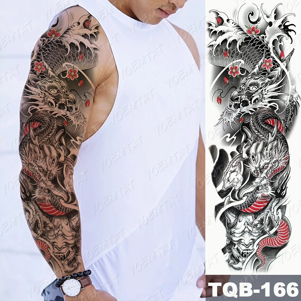 Tatuaggio manica grande braccio drago giapponese Prajna adesivo tatuaggio temporaneo impermeabile Body Art meccanico tatuaggio finto completo donna