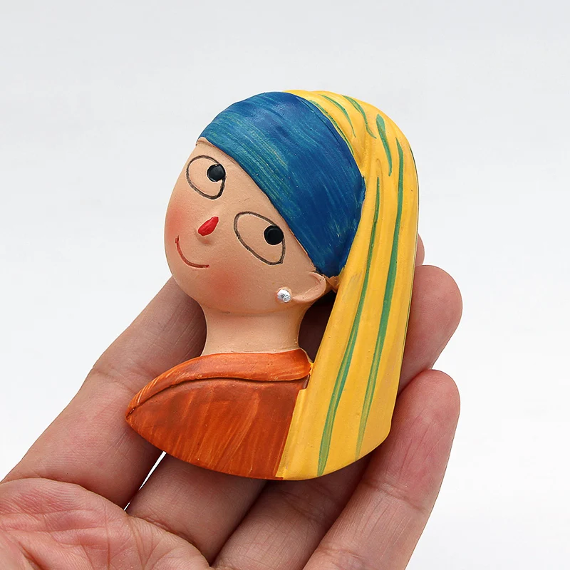 Van Gogh Mona Lisa swimm girl  pearl earrings 3D fridge magnets stickers Cartoon character refrigerator stickers home decoration