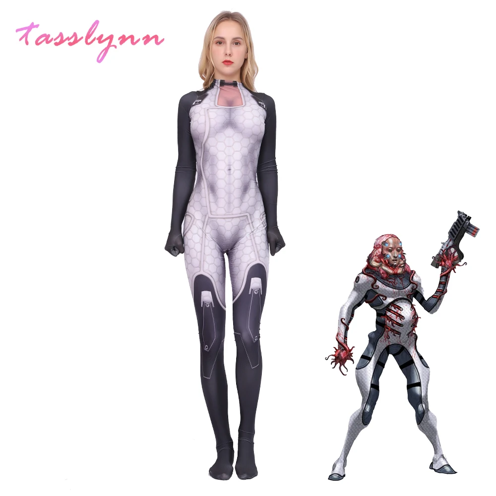 Hot Game Mass Effect 3 Miranda Lawson Cosplay for Women Spandex Jumpsuit Zentai Elastic 3D Printed Halloween Costumes for Women