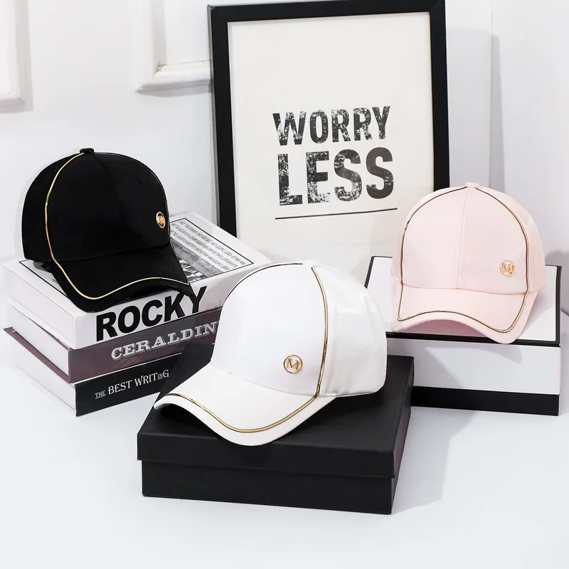 New Women Baseball Cap Female Solid Color Outdoor Adjustable White Pink Black Embroidered Women's Hats Summer Letter M/D Sunhat