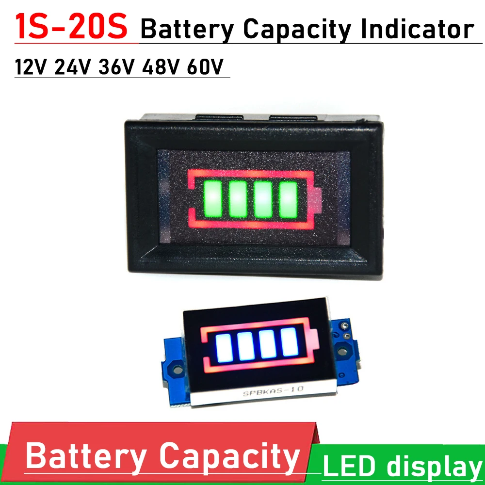 1S-16S Battery Capacity LED Display 12V 24V 36V 48V 60V Power Indicator 2S 3S 4S 7S 8S 16S Lifepo4 lead-acid Li-ion lithium CAR