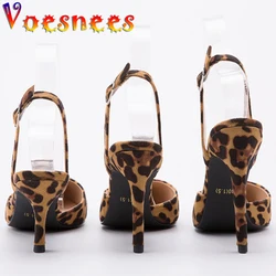 Voesnees Women's Sandals Summer 2021 New Flock Leopard Print Thin Heels Female Shoes Pointed Toe Back Empty Stiletto High Heels