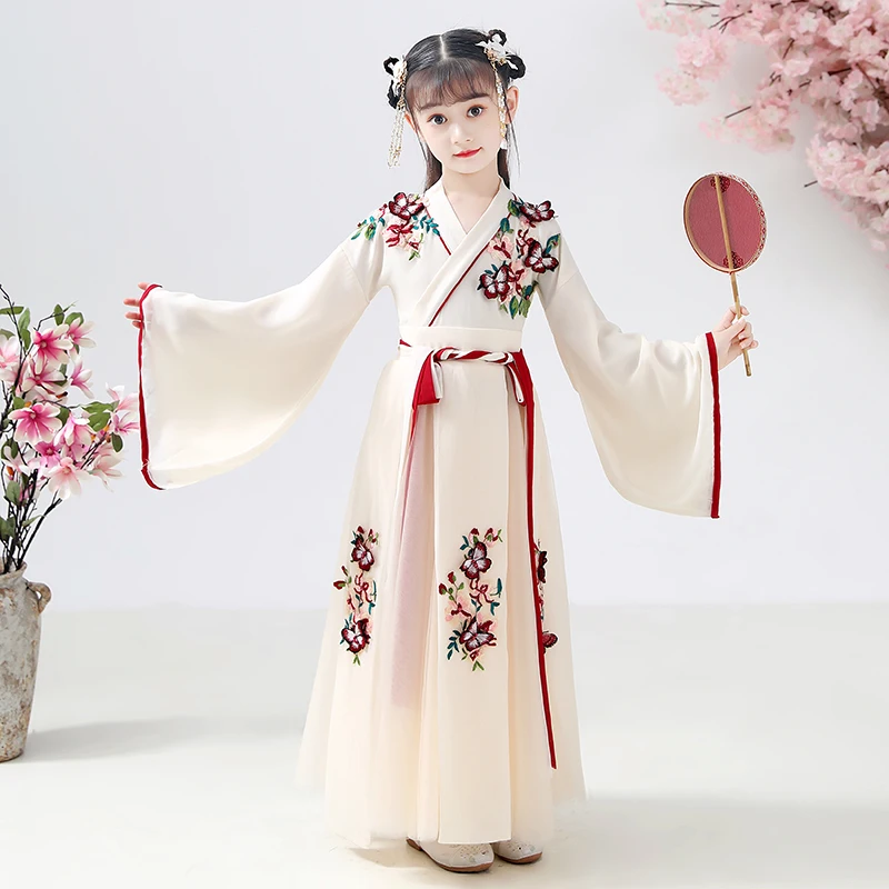 Girls Embroider HanFu Ancient Perform Costume Kids Birthday Party  Dress Photography Dress Traditional Chinese New Year Clothes