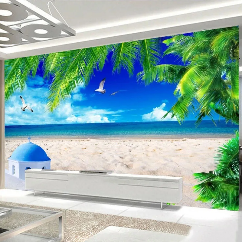 Custom Any Size Photo Mural Wallpaper 3D Sea View Coconut Tree Wall Painting Living Room TV Sofa Bedroom 3D Home Decor Fresco