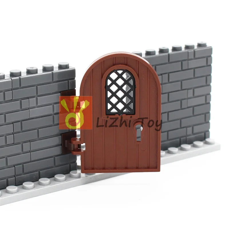 MOC 64390 Door 1x4x6 Round Top with Pane Window and Keyhole Enlighten Building Blocks Bricks Toys Compatible Construction