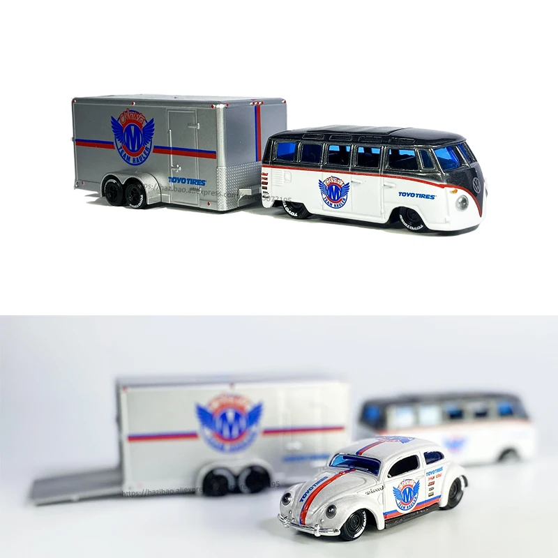 Maisto 1:64 Design Team Haulers Volkswagen Van Samba Car Trailer Volkswagen Beetle Car model collection gift Toy boy