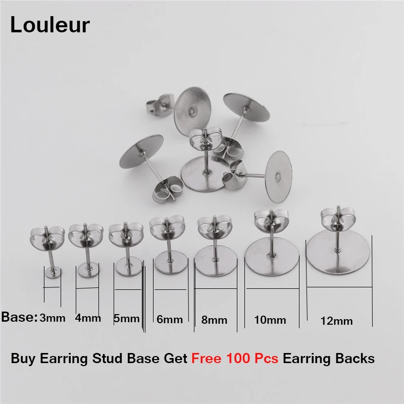 Real Gold Plated Stainless Steel Blank Post Earring Studs Base Pins With Earring Plug Findings Ear Back For DIY Jewelry Making