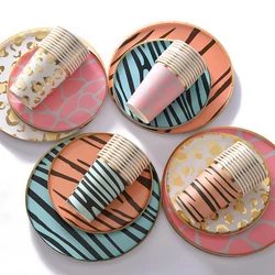 10Pcs Paper Striped Leopard Disposable Tableware посуда Happy Birthday Anniversaire Party Decoration Supplies Wedding Party