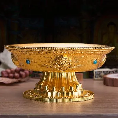 Buddha Tibet Tibetan Buddhist Alloy Offering Bowl Vessel family hall Temple