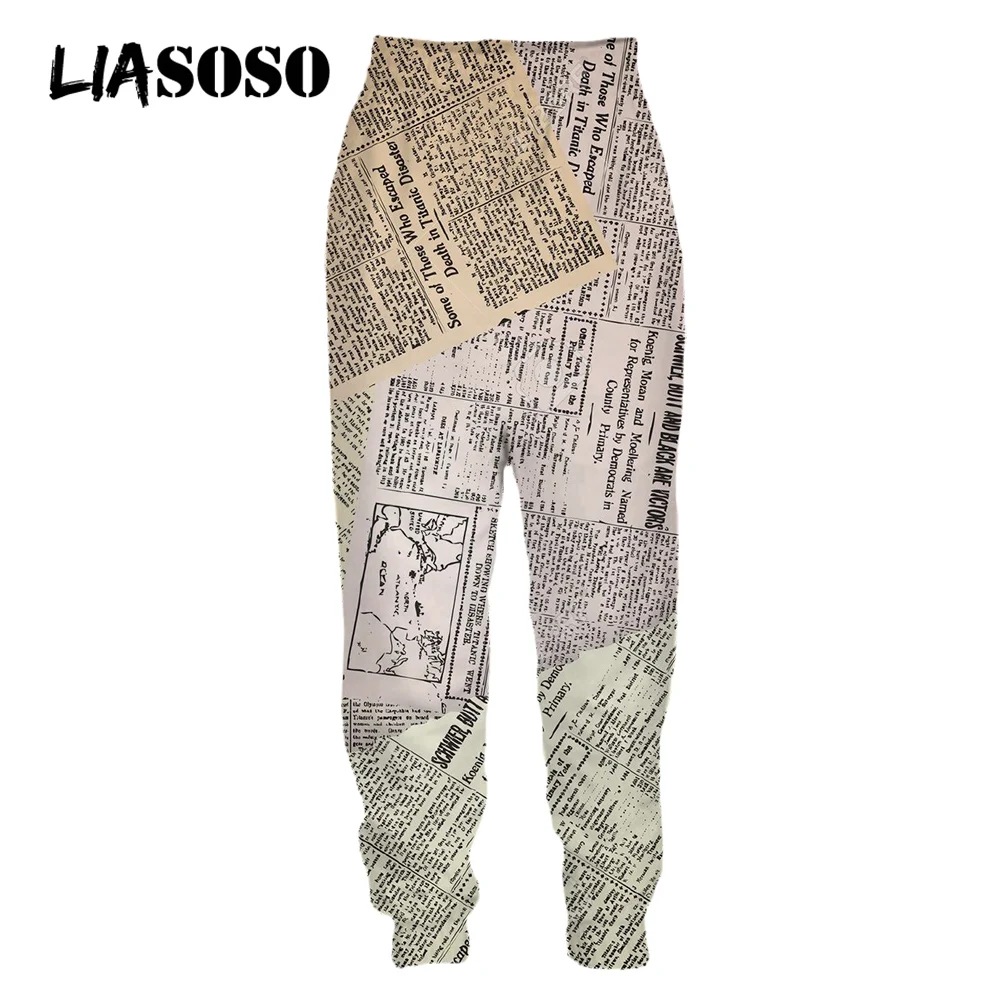 

LIASOSO 3D Print News Paper Men Women's Pants Casual Street Fashion Funny Sweatpants Jogger Trousers Loose Oversized Kids Pants