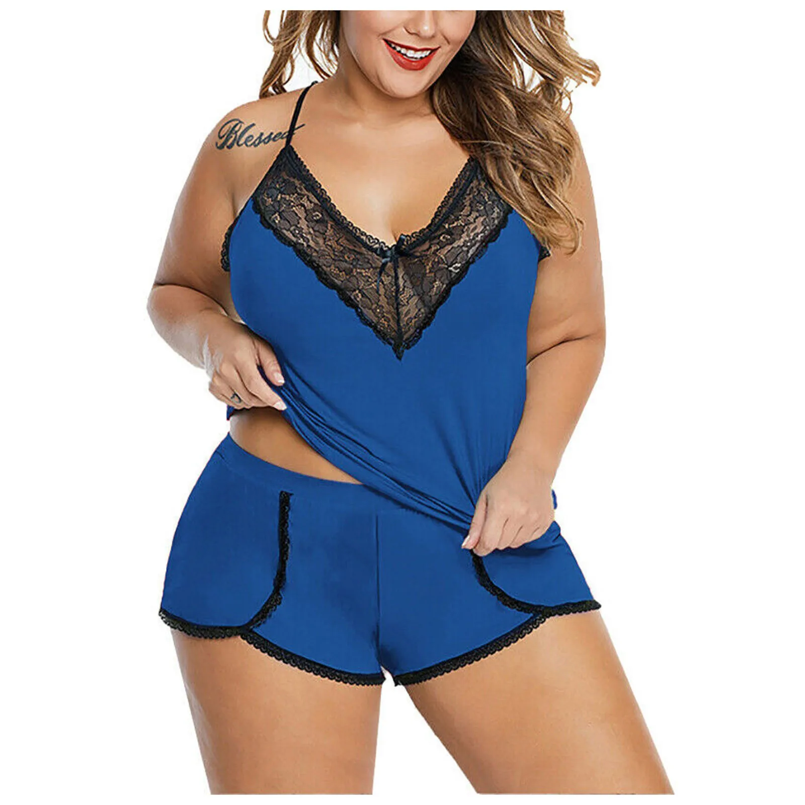 Plus Size Sexy Lingerie Lace Splice Erotic Underwear Sex Camis Shorts Women Exotic Porno Lenceria Sexy Babydoll Costumes Pajama