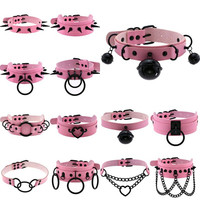 Goth Pink Leather ​Necklaces Women Punk Black Rivet Spike Collar Chain Neck Strap Gothic Holloween Girls Choker Body Jewelry