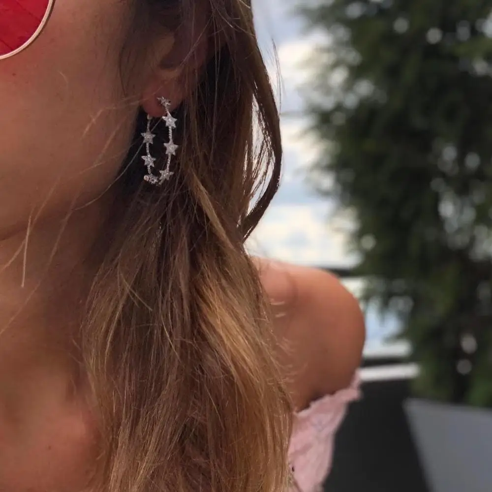 2025 Christmas gift gorgeous stunning trendy women jewelry micro pave cz star band hoop earring fashion