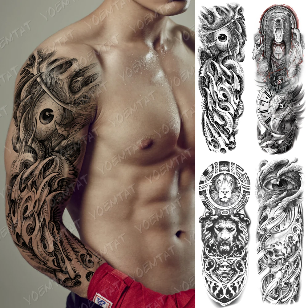 

Large Arm Sleeve Tattoo Mechanical Gear Bionic Waterproof Temporary Tatto Sticker Bear Body Art Full Fake Tatoo Women Men