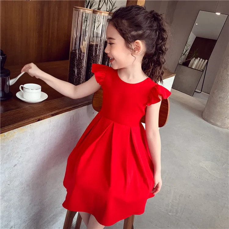 Chiffon Girls Dress with Bowknot Summer Princess Party Dresses Wedding Red Dress Kids girl Clothing Childrens red vest dress