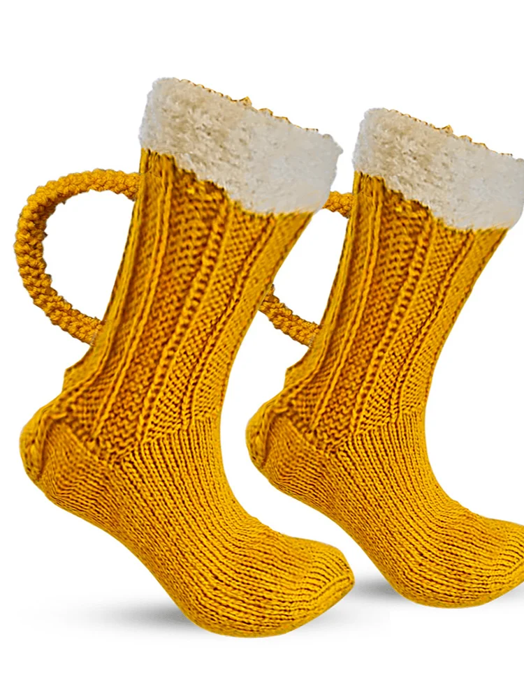 Christmas Gift 3D Beer Mug Knit SockS  Socks Cute Unisex Novelty Winter Warm Floor Sock For Men Women Novelty Socks