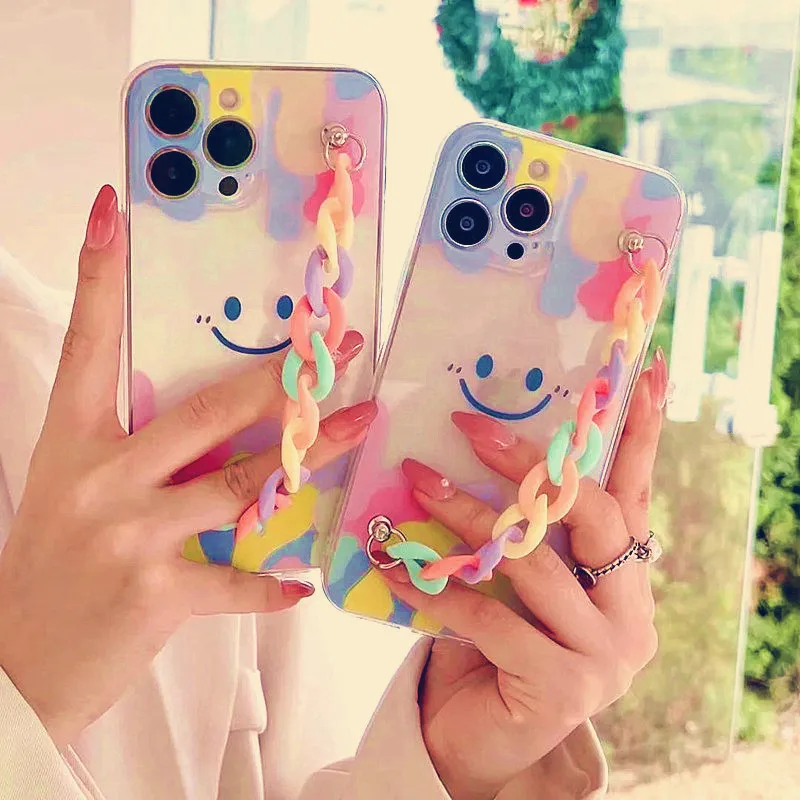 Smiley Rainbow Chain Rope Square Soft Silicone Phone Case For Xiaomi Mi 11T 10T 9T 10S 11i 11 10 Pro Lite 9 8 MIX 4 Luxury Cover